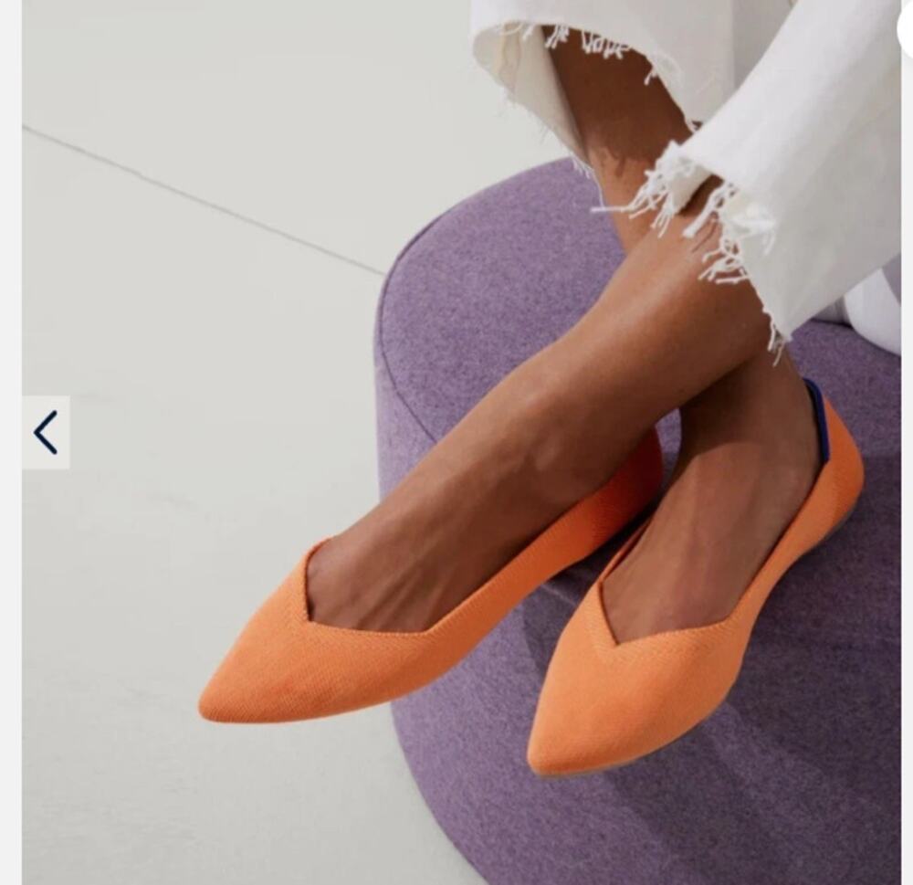 Rothys Sz 8 The Point Knit Flats Shoes Orange Tangerine Tortoise Sole